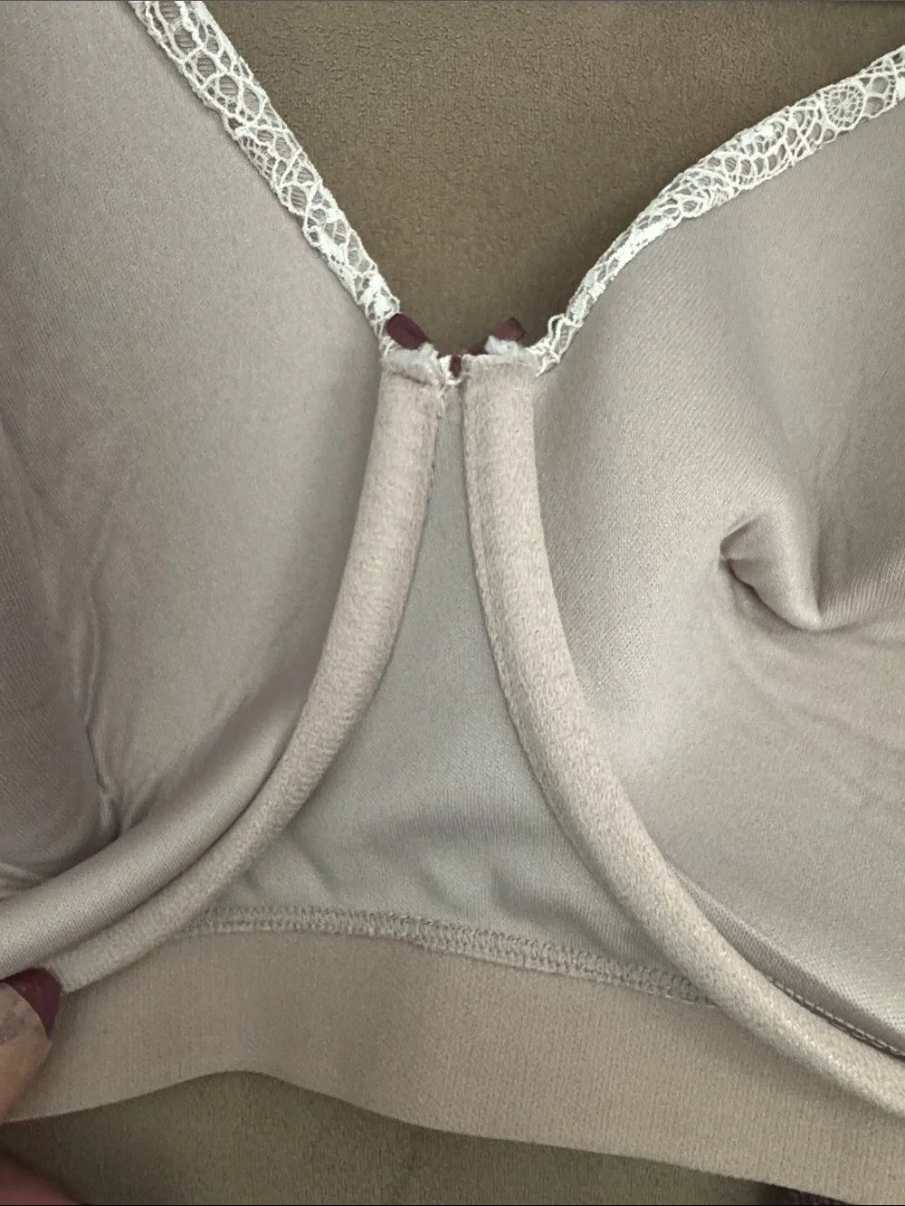 Cacique Taupe Bra with Cream Lace Trim 42G